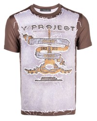 T-shirt girocollo ricamata marrone di Y/Project