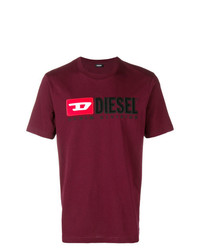 T-shirt girocollo ricamata melanzana scuro di Diesel