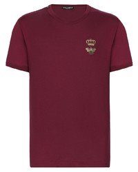 T-shirt girocollo ricamata melanzana scuro di Dolce & Gabbana