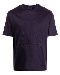 T-shirt girocollo ricamata melanzana scuro di Emporio Armani
