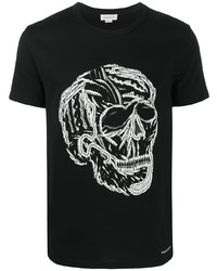 T-shirt girocollo ricamata nera e bianca di Alexander McQueen