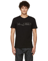 T-shirt girocollo ricamata nera e bianca di Alexander McQueen