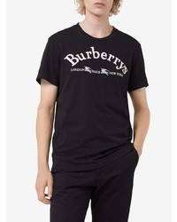 T-shirt girocollo ricamata nera e bianca di Burberry