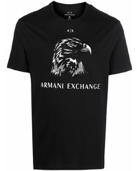 T-shirt girocollo ricamata nera e bianca di Armani Exchange