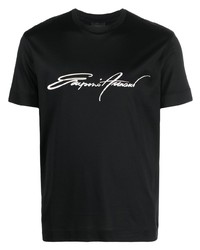 T-shirt girocollo ricamata nera e bianca di Emporio Armani