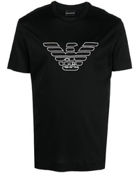 T-shirt girocollo ricamata nera e bianca di Emporio Armani