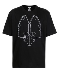 T-shirt girocollo ricamata nera e bianca di Loewe