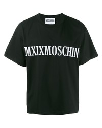 T-shirt girocollo ricamata nera e bianca di Moschino