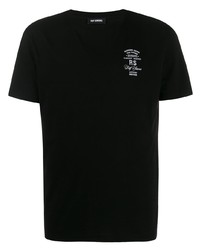 T-shirt girocollo ricamata nera e bianca di Raf Simons