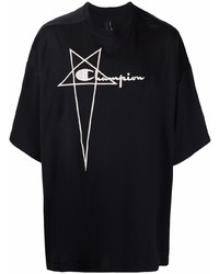 T-shirt girocollo ricamata nera e bianca di Rick Owens X Champion