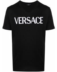 T-shirt girocollo ricamata nera e bianca di Versace