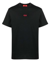 T-shirt girocollo ricamata nera di 424