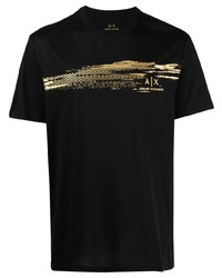 T-shirt girocollo ricamata nera di Armani Exchange