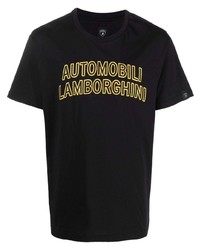 T-shirt girocollo ricamata nera di Automobili Lamborghini