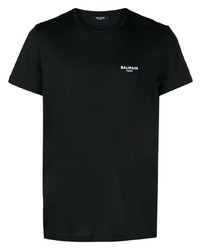 T-shirt girocollo ricamata nera di Balmain