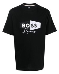 T-shirt girocollo ricamata nera di BOSS