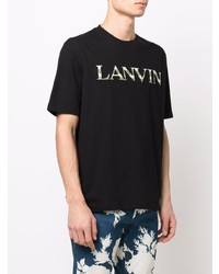T-shirt girocollo ricamata nera di Lanvin