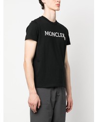 T-shirt girocollo ricamata nera di Moncler