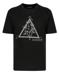 T-shirt girocollo ricamata nera di Emporio Armani