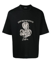T-shirt girocollo ricamata nera di Emporio Armani