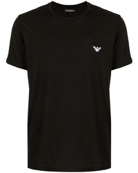 T-shirt girocollo ricamata nera di Emporio Armani