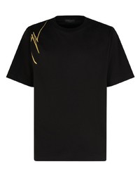 T-shirt girocollo ricamata nera di Giuseppe Zanotti