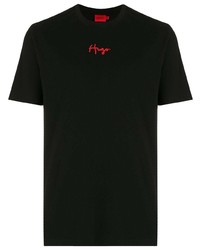 T-shirt girocollo ricamata nera di Hugo