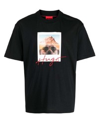 T-shirt girocollo ricamata nera di Hugo