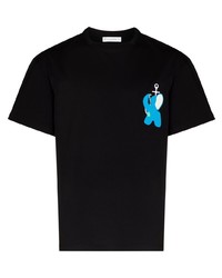 T-shirt girocollo ricamata nera di JW Anderson