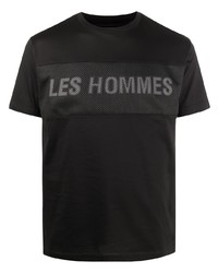 T-shirt girocollo ricamata nera di Les Hommes