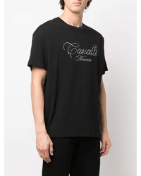 T-shirt girocollo ricamata nera di Roberto Cavalli