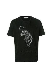 T-shirt girocollo ricamata nera di Pierre Balmain