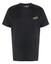 T-shirt girocollo ricamata nera di Raf Simons