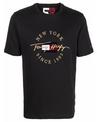 T-shirt girocollo ricamata nera di Tommy Hilfiger