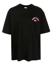 T-shirt girocollo ricamata nera di Tommy Jeans