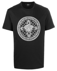 T-shirt girocollo ricamata nera di Versace