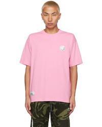 T-shirt girocollo ricamata rosa di AAPE BY A BATHING APE