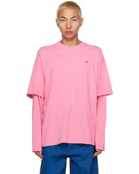 T-shirt girocollo ricamata rosa di Acne Studios