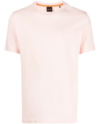 T-shirt girocollo ricamata rosa di BOSS