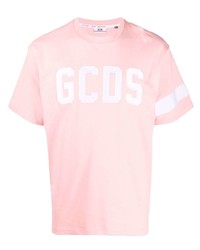 T-shirt girocollo ricamata rosa di Gcds