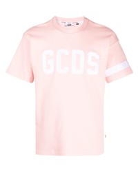 T-shirt girocollo ricamata rosa di Gcds