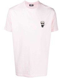 T-shirt girocollo ricamata rosa di Karl Lagerfeld