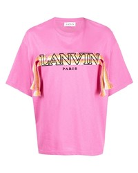 T-shirt girocollo ricamata rosa di Lanvin