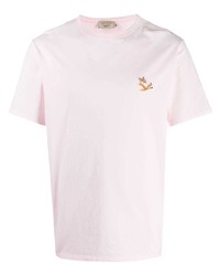 T-shirt girocollo ricamata rosa di MAISON KITSUNÉ
