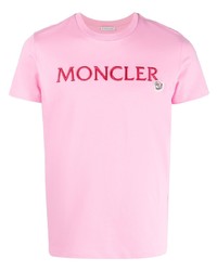 T-shirt girocollo ricamata rosa di Moncler