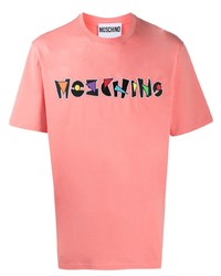 T-shirt girocollo ricamata rosa di Moschino