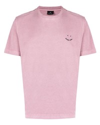 T-shirt girocollo ricamata rosa di PS Paul Smith