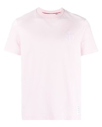 T-shirt girocollo ricamata rosa di Thom Browne