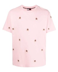 T-shirt girocollo ricamata rosa di Tommy Hilfiger