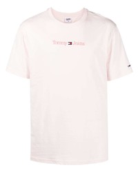 T-shirt girocollo ricamata rosa di Tommy Jeans